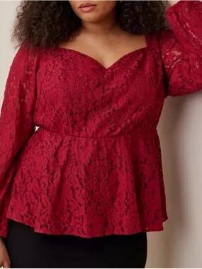 torrid Burgundy Lace Peplum Top with Sweetheart Neckline Women Size 6X Preppy